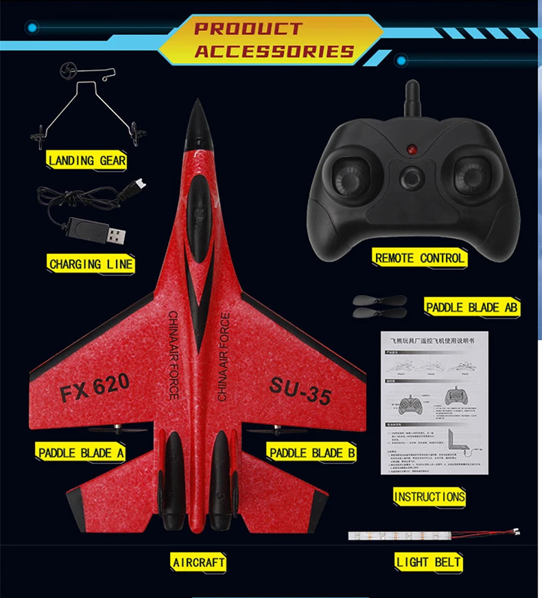 RC Foam Aircraft SU35 Rc Plane 2.4G Radio Control Glider Remote Control Fighter Glider Airplane Foam Boys Toys for Children