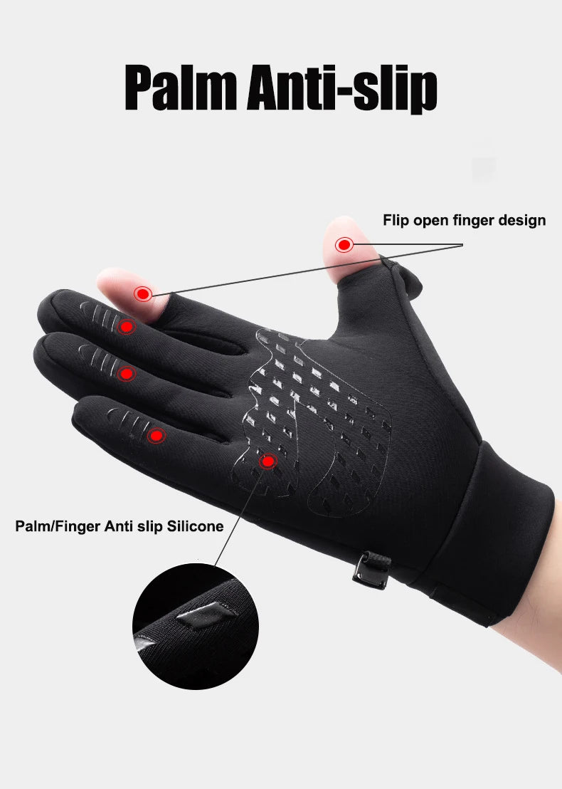 Winter Warm Gloves Flip Over Expose Two Fingers Gloves Windproof Touch Screen Gloves Cycling Ski Fishing Gloves