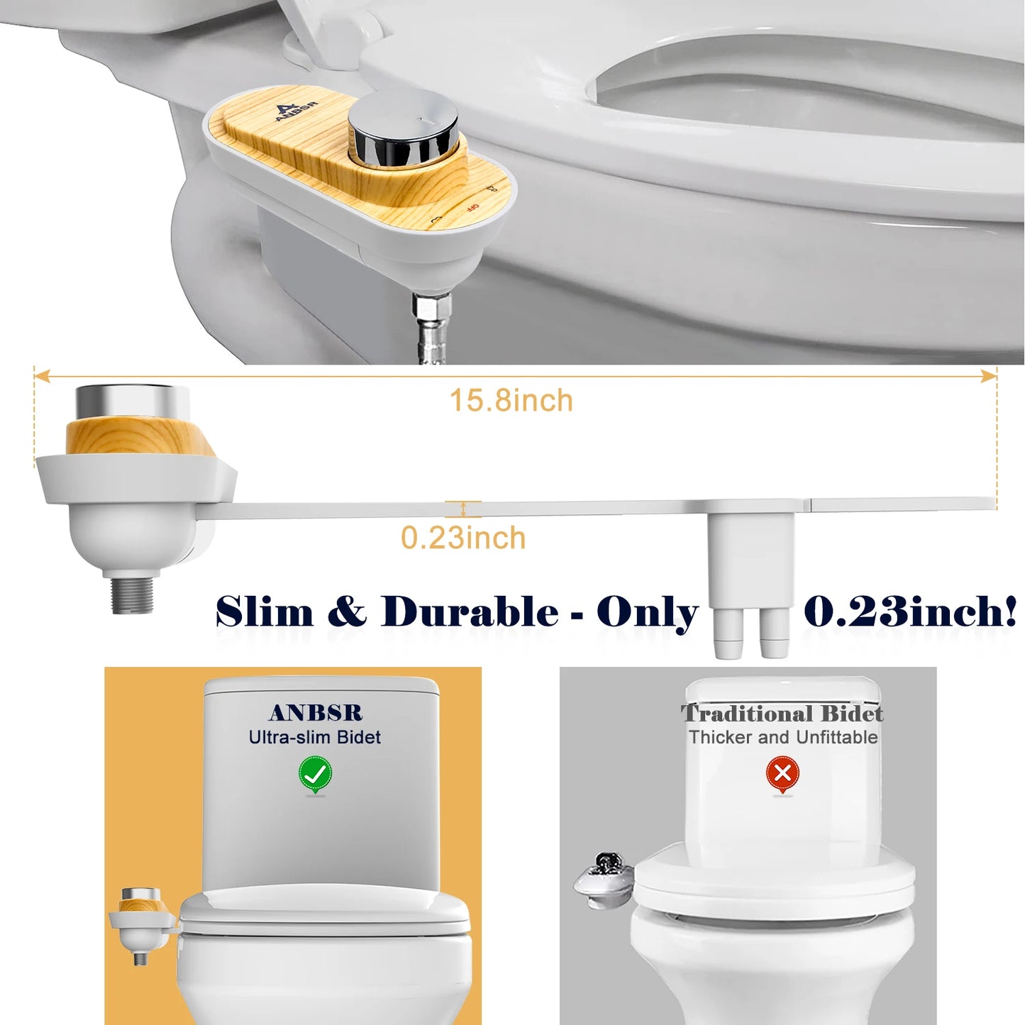Bidet Attachment for Toilet - Dual Retractable Nozzles Bidet(Hygienic Rear & Feminine Wash) with Adjustable Water Pressure