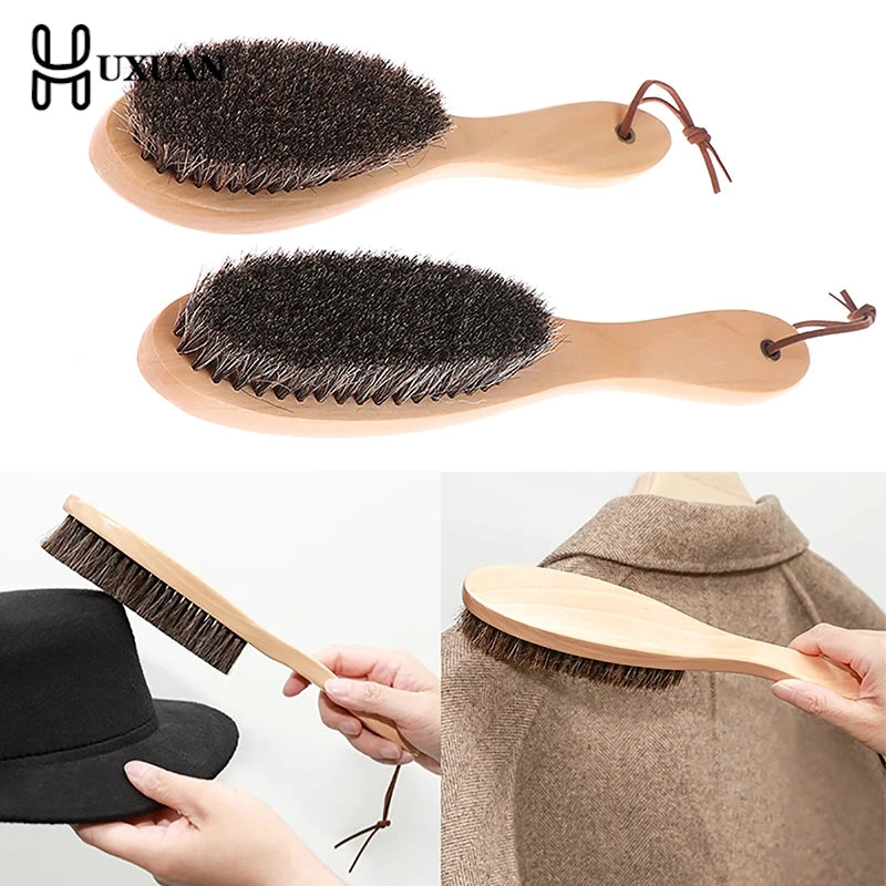 Horse Hair Brush Wooden Handle Shoe Polish Brush Soft Horsehair Laundry Cleaning Brush Anti-Static Cleaning Care Brush