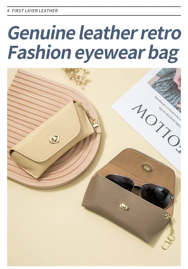 Genuine Leather Eye Glasses Case Vintage Handmade Soft  Eyewear Accessories Sunglasses Cases Luxury Spectacles Box Bag Pendant