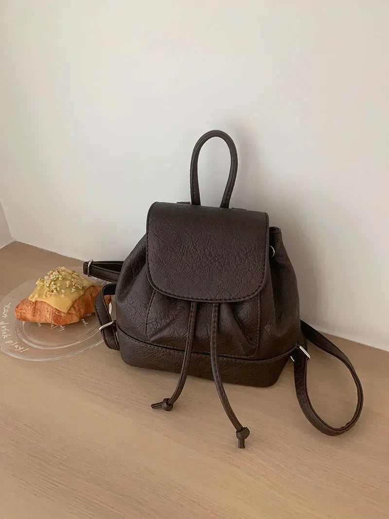 Small Fashion Backpacks School Bags for college girls Pu Leather Women Shoulder Bag Cute Flap String Female Handbags Tote Purse