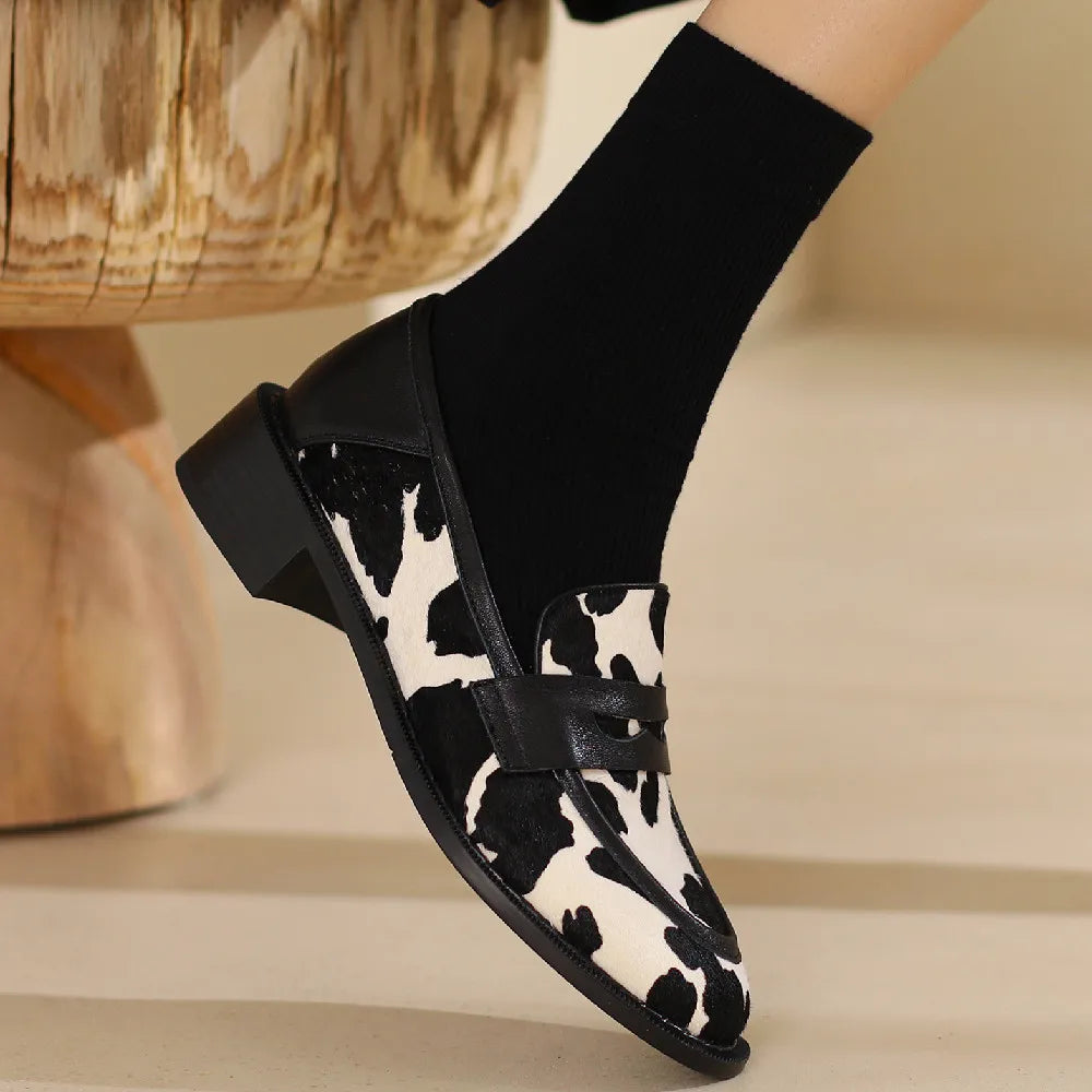 Women's horsehair round toe slip-on flats loafers leisure soft comfortable casual moccasins female high quality daily shoes sale