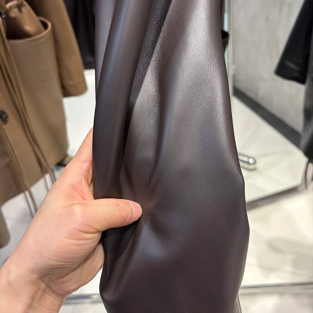 YOLOAgain Women's Leather Jacket Genuine Sheepskin Coat Single Breasted
