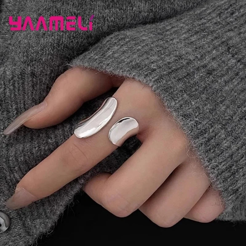 925 Sterling Silver Smooth  Wide Band Ring Personality Punk Creative Adjustable Minimalism Jewelry for Woman Dropshipping