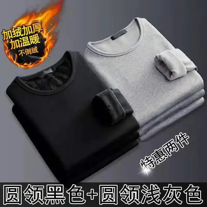Thermal Underwear Shirt Men V Neck Fleece Sport Tops Autumn Thermo Clothing Comfortable Warm Long-Sleeved 5XL