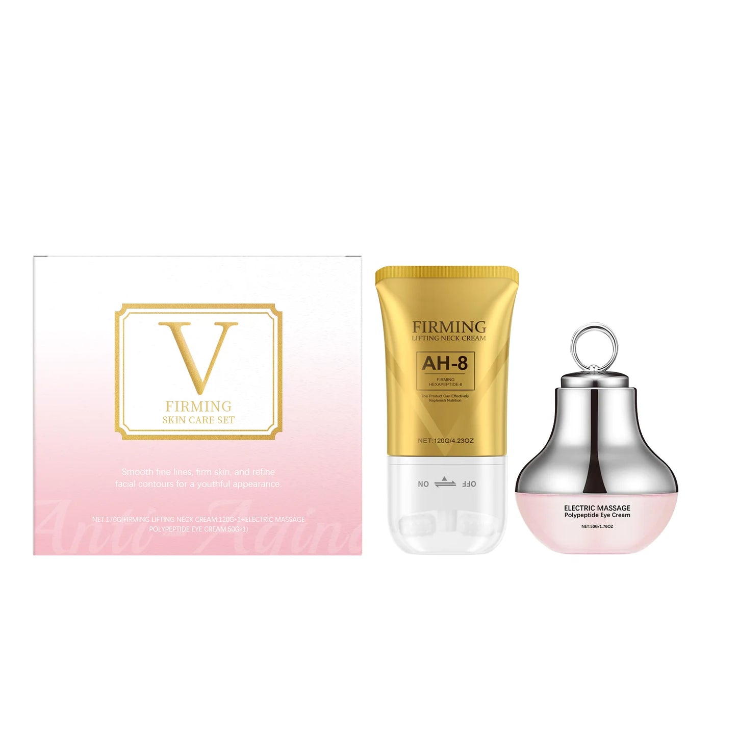 Skincare Set Kit Ah-8 Firming Neck Cream Moisturizing Lifting Skin Fades Fine Lines Reduce Double Chin Massage Peptide Eye Cream