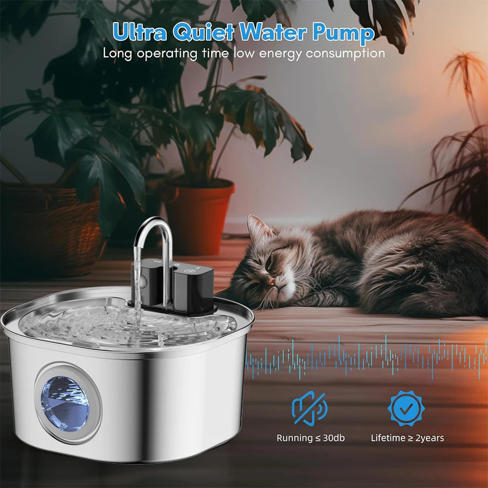 Stainless Steel Wireless Cat Water Fountain 4000mAh Pet Water Dispenser For Dog Cat Infrared Sensor Smart Pet Drinkier Fountain