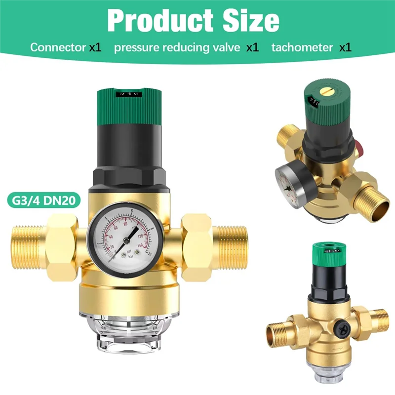 Water Pressure Regulator Water 3/4 Inch, Water Pressure Regulator With Water Pressure Gauge And Mesh Filter-AT36