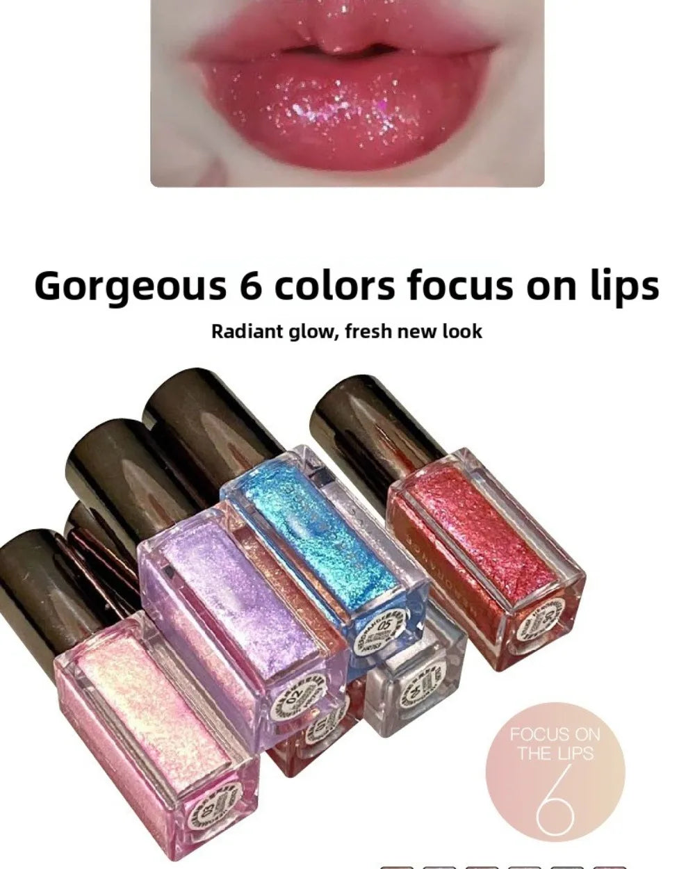 Sparkle Long-Lasting Lip Gloss Non-Fading Moisturizing Liquid Lipstick Non-Sticky Clear Lip Glaze for Women