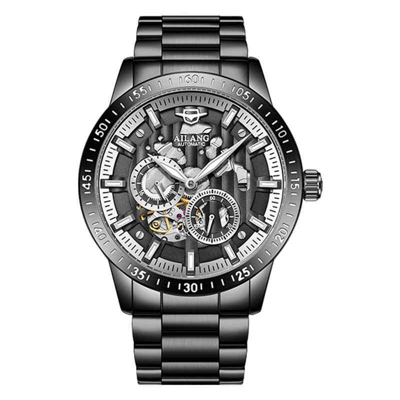 AiLang automatic mechanical watch back hollow out men high-end fashion multifunctional calendar glow-in-the-dark waterproof