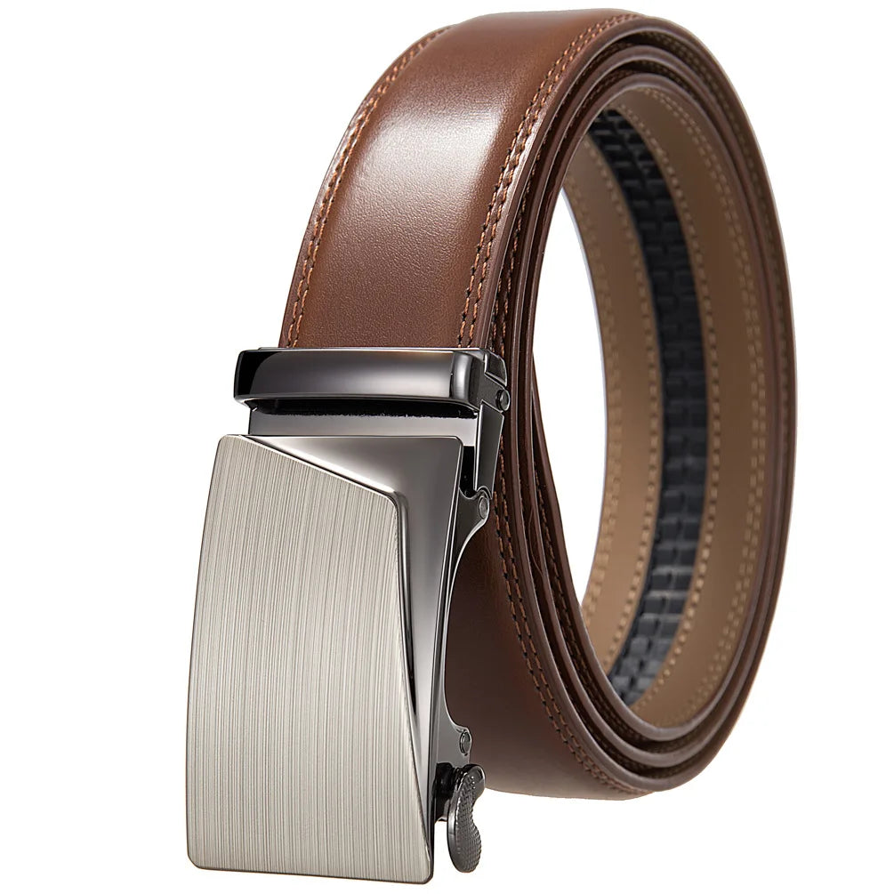 Men's Genuine Leather Belt Fashion Automatic Buckle Belt for Popular Business High Quality Male Belt Brown