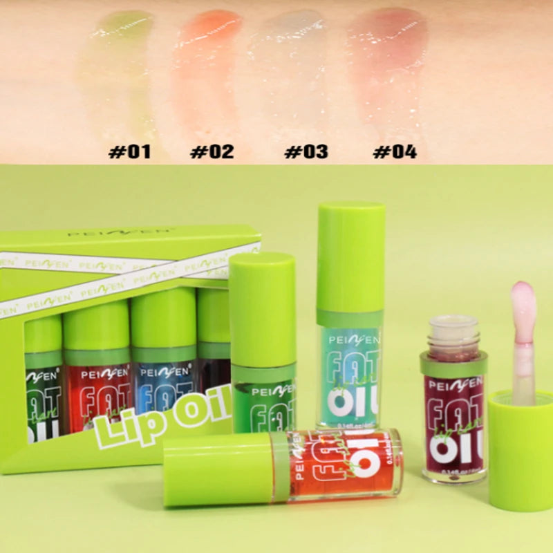 Lip Gloss Oil Kit (4 Colors),Jelly Water Shine Lipstick Set,Long-Lasting Moisturizing Makeup,Lightweight Lipgloss,Fade Lip Lines