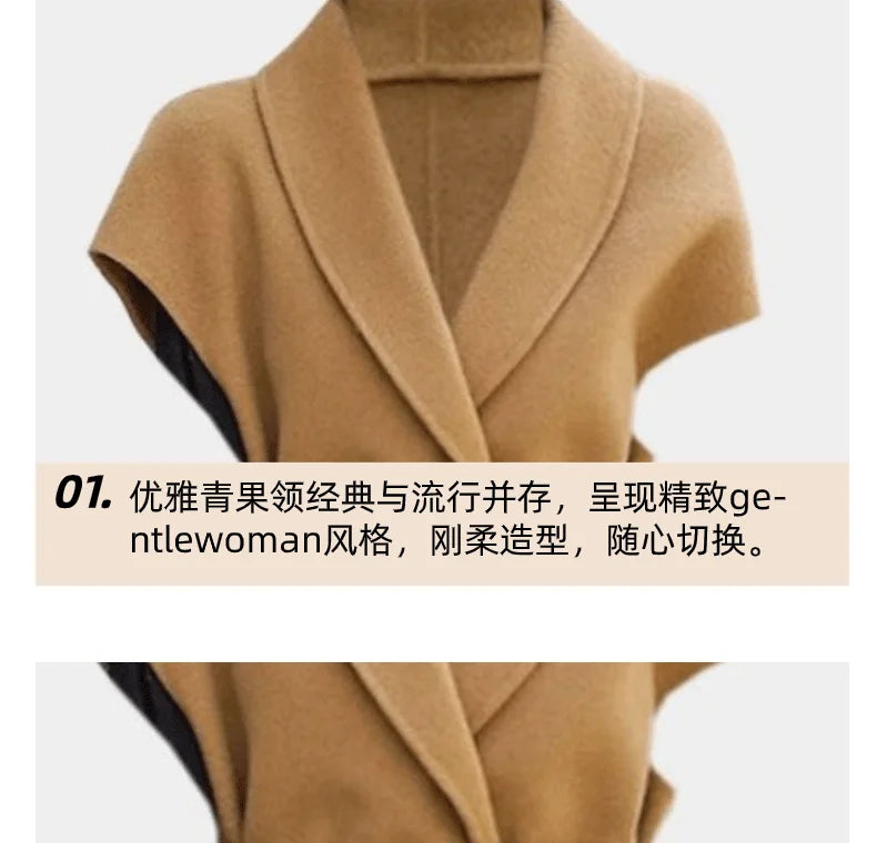 Fashion Wool Vest for Women Autumn and Winter Double-Sided Wool Mid-length Waistcoat Coat Elegant Female Horse Clip Tops Jacket