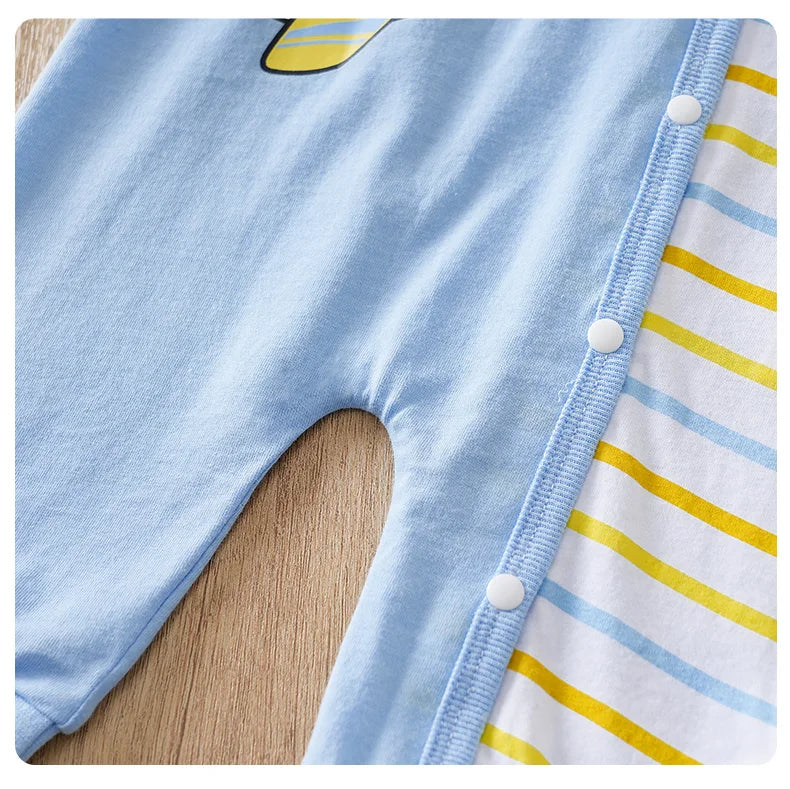Newborn Baby Clothes cotton 0-12 Months blue Flying bear stripe print Spring and autumn Long Sleeve unisex Kids Jumpsuit Pyjama
