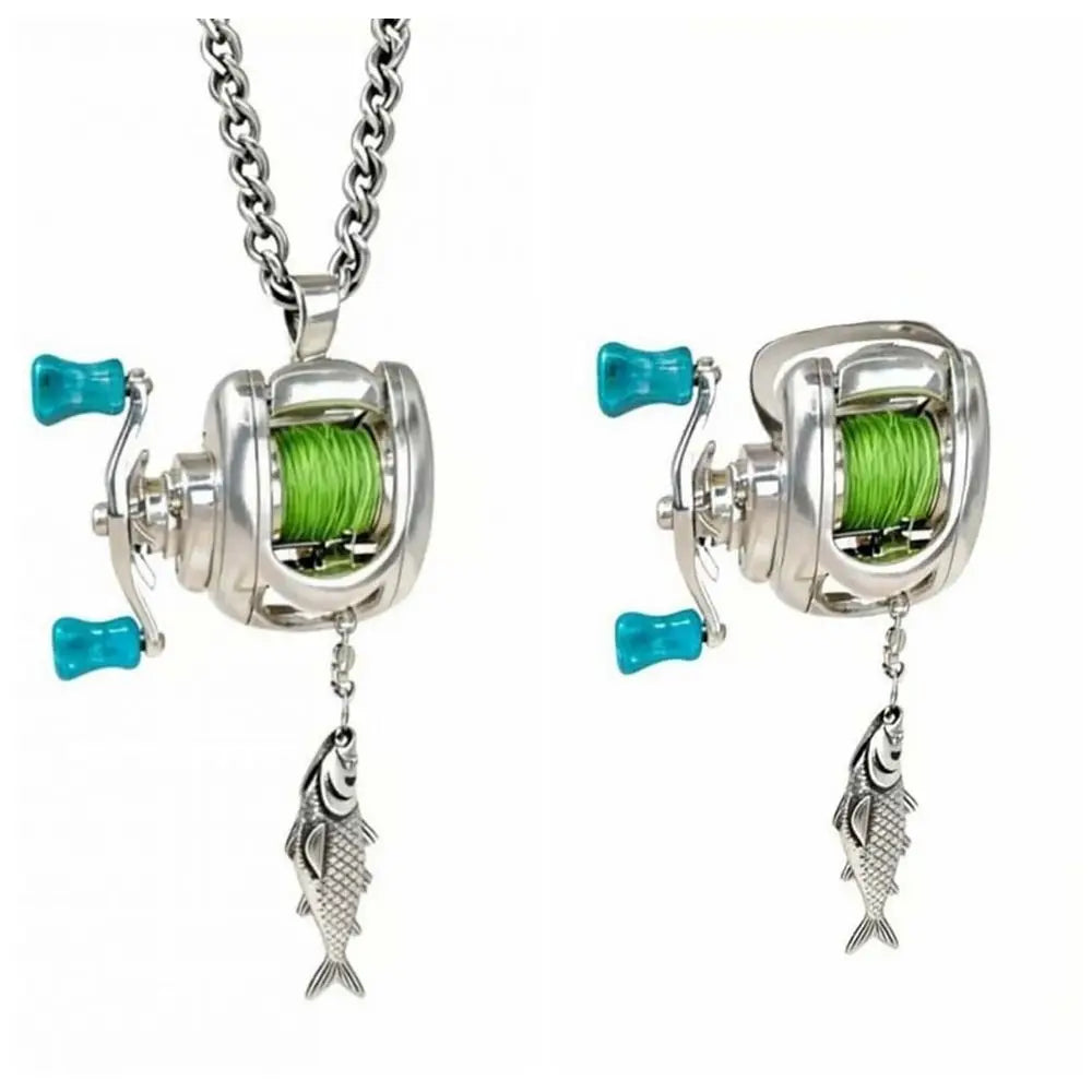 Neck Chain Luxury Fishing Reel Necklace Rotatable Exquisite Fishing Reel Ring High-end Pendant Men Neck Pendant Daily