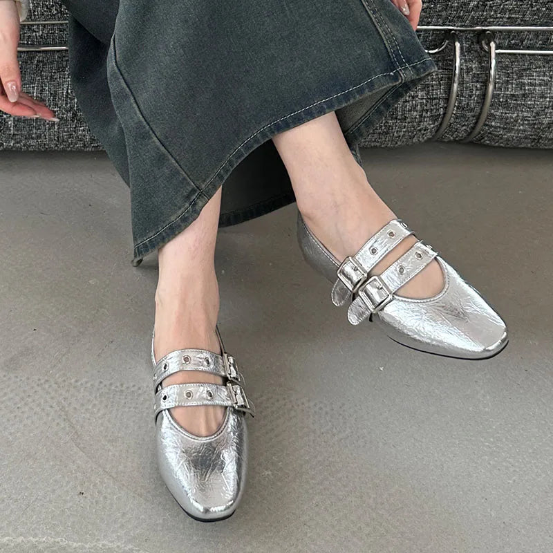 Female Footwear Round Toe Luxury Women Flats Mary Janes Shoes Shallow  Fashion Buckle Strap Ladies Ballet Flats Shoes
