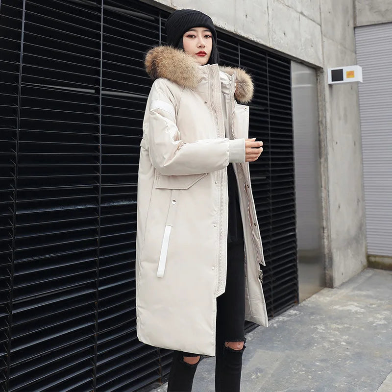 New Winter Down Jacket Men's Couple Fashion Big Fur Collar Medium and Long Youth Pie To Overcome Warmth and Thickening Tide