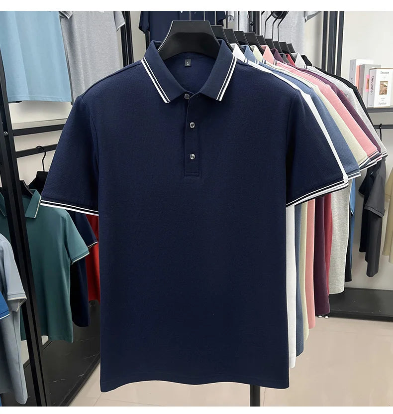 100% pure cotton summer men' luxury brand polo shirt temperament golf short style business casual high-quality T-shirt short top