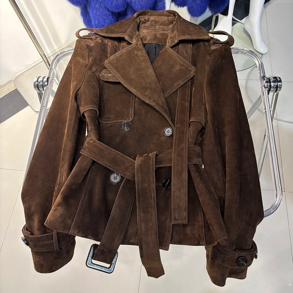 YOLOAgain Black Real Leather Jacket Women Genuine Leather Coat With Belt