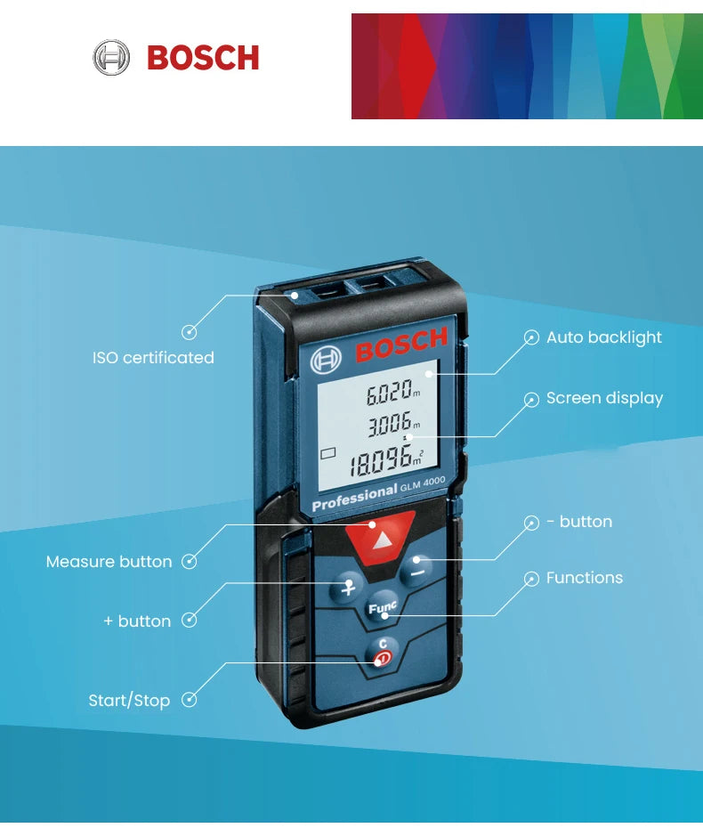 Bosch Laser Tape Measure Professional Distance Meter Optical Rangefinder Accurate 30-50m Surveying Equipment