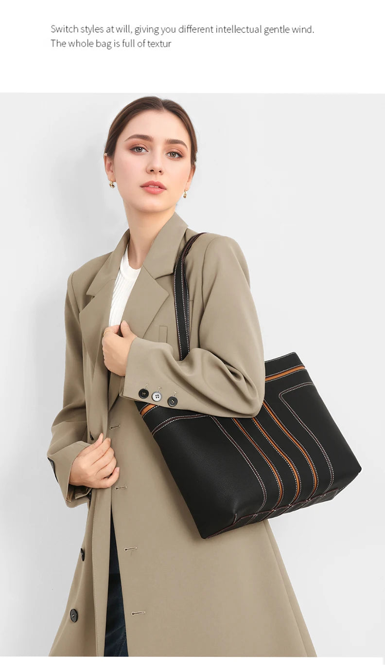 Genuine Leather Shoulder Bag, Niche Design, Popular Online Bag, Large Capacity Commuter Tote Bag, Versatile for Daily Outings