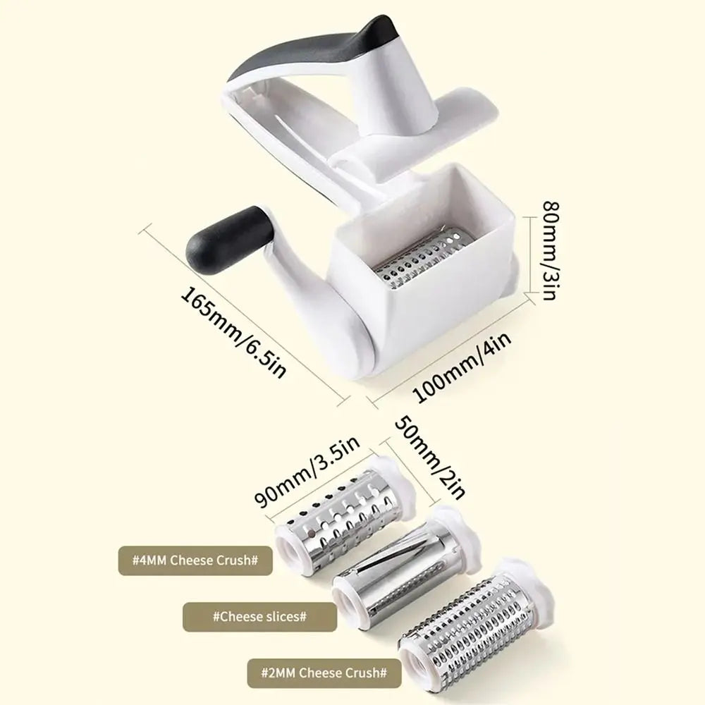 3-in-1 Hand-Cranked Cheese Grater Rotary Multi-functional Parmesan Cheese Shredder Handheld Stainless Steel Drum
