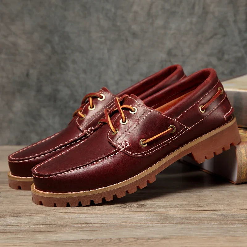 Fashion Genuine Leather Men's Loafers Soft Casual Derby Shoes Moccasins Boat Shoes Platform Male Black Brown Lace-up Oxfords