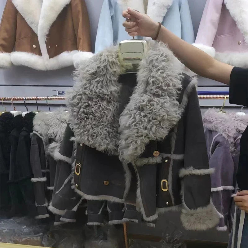 2024 Sprng and Aumn Sort Fur Women's Sheskin Jcket, Taned Sede Fabric, 100% Ntural Rbbit ur Liing, Luxrious And F