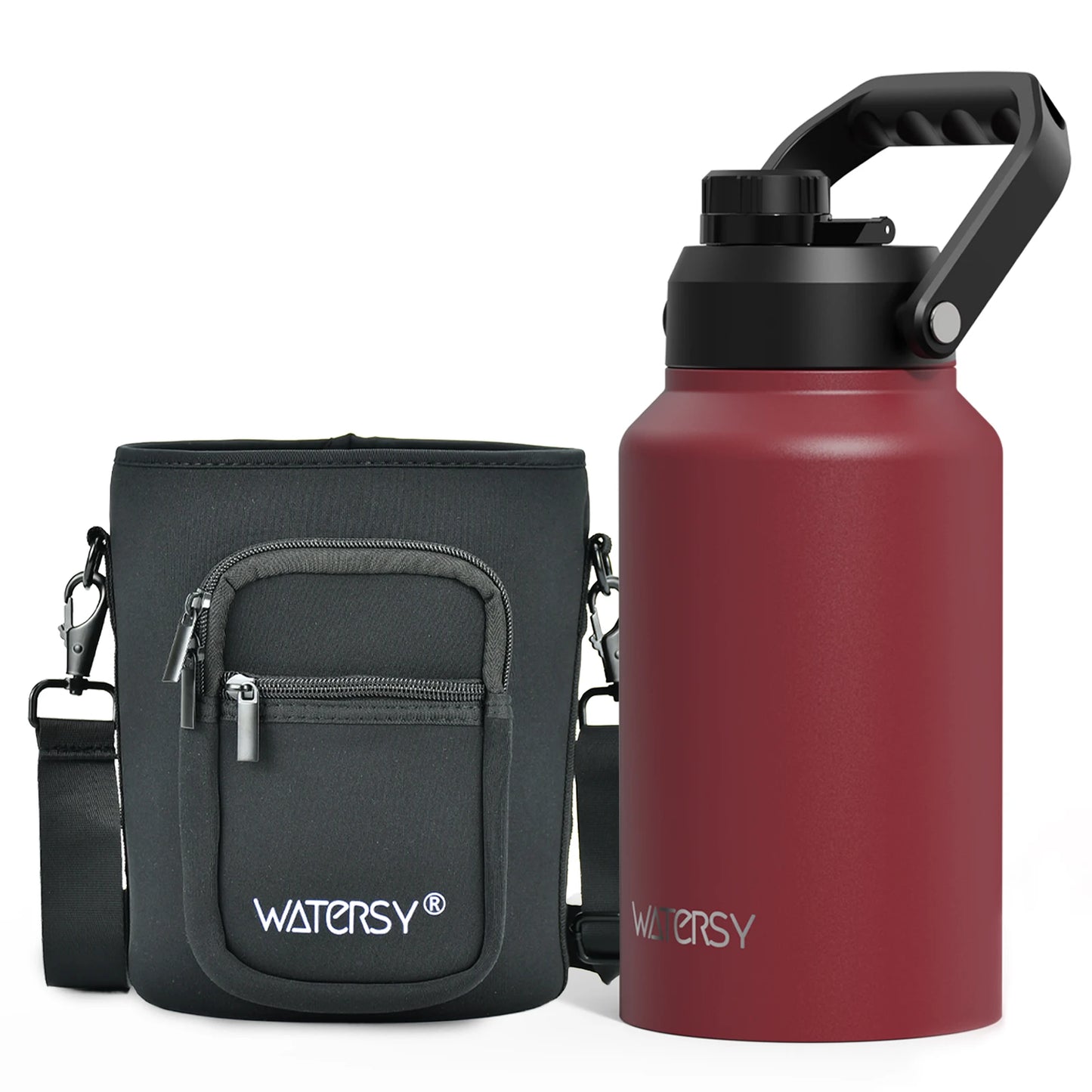 WATERSY 64/87/128oz Insulated Water Bottle Keep Cold for 48H 2L Large Stainless Steel Thermos with Handle for Gym Hiking Camping