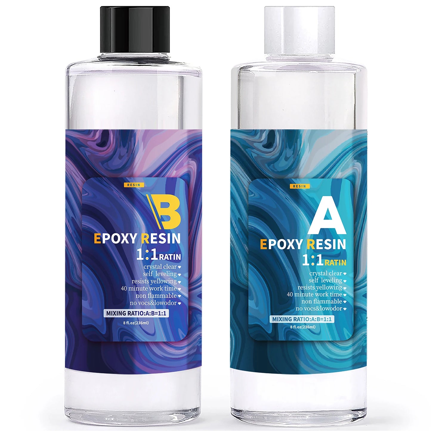 Epoxy Resin Kit, 1:1 Ratio, Crystal Clear, High Gloss Finish, Bubble-Free, Odorless, Non-Toxic, Non-Flammable With Gloves, Stic
