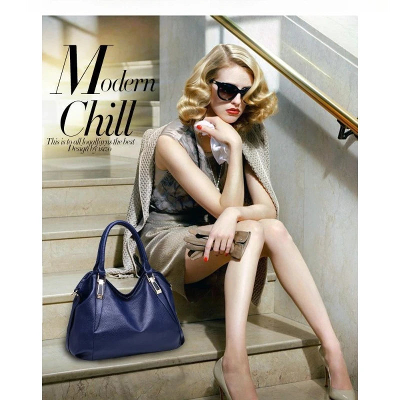 Ladies' leather bag, soft leather, mother's bag, simple middle-aged women's bag, large capacity handbag, crossbody bucket bag