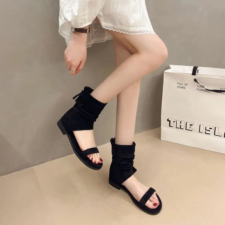 2025 Female Low Heel Footwear Gladiator Sandals Shoes For Women Zippers Fashion Open Toe Ladies Sandals Ankle Booties Shoe Pumps