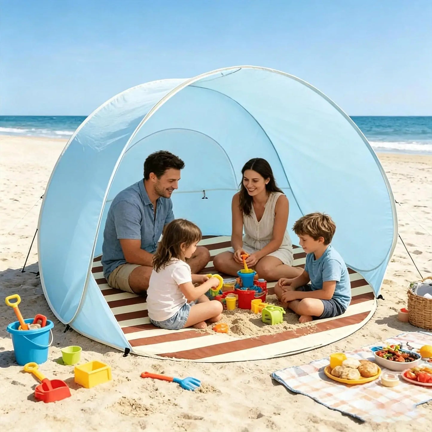 Reusable Beach Sun Shelter Tent One Click Open 3-4 People Tent Large Space Sunshade Outdoor Portable Camping Garden Beach Tent