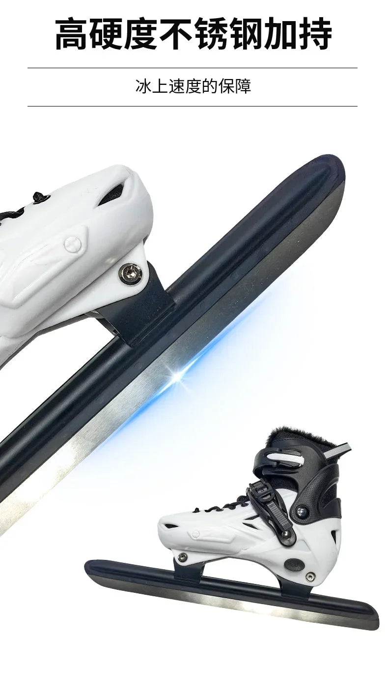 Winter Ice Hockey Balde Shoes Hard Shell Speed Skating Shoes Adjustable Waterproof Warm Thicken Skating Sneakers with Blade