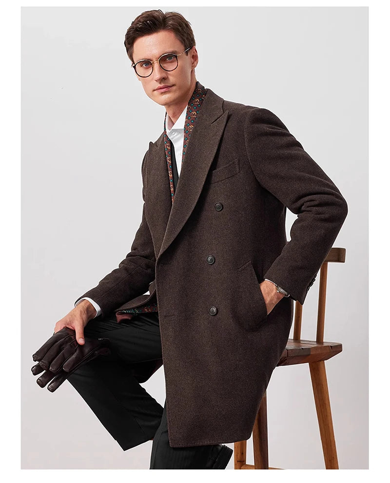 High-end 100% Double-sided Wool Men's Coat with a Suit Collar - Classic Style, Elegant Outfit for Business Casual Wear, Soft
