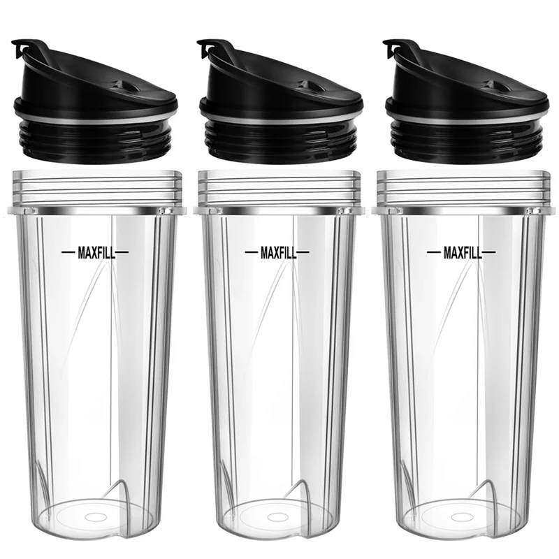 B59B-Blender Replacement Parts For Ninja, 3 Pack 16Oz Ninja Blender Cups Replacement With To-Go Lids For Nutri Ninja QB3001SS