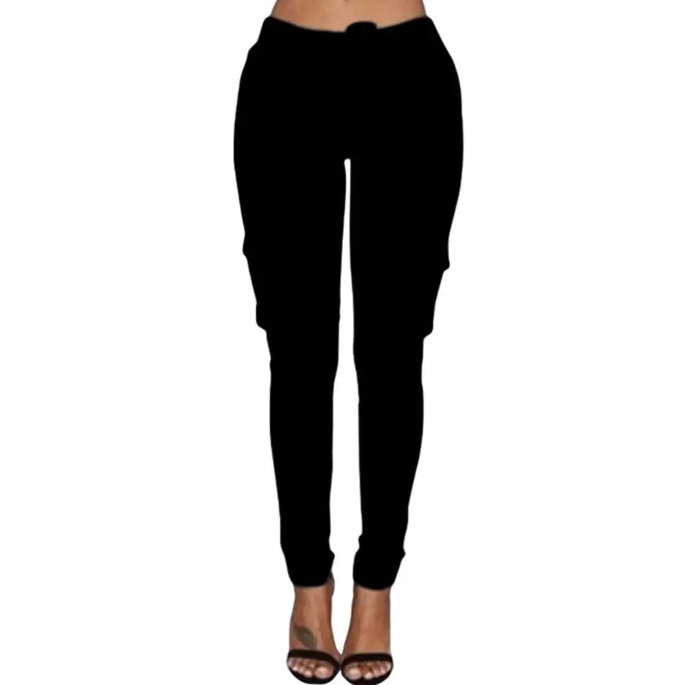 Pants Casual Solid Color Women Trousers Skinny Cargo Pockets Drawstring Joggers Trousers