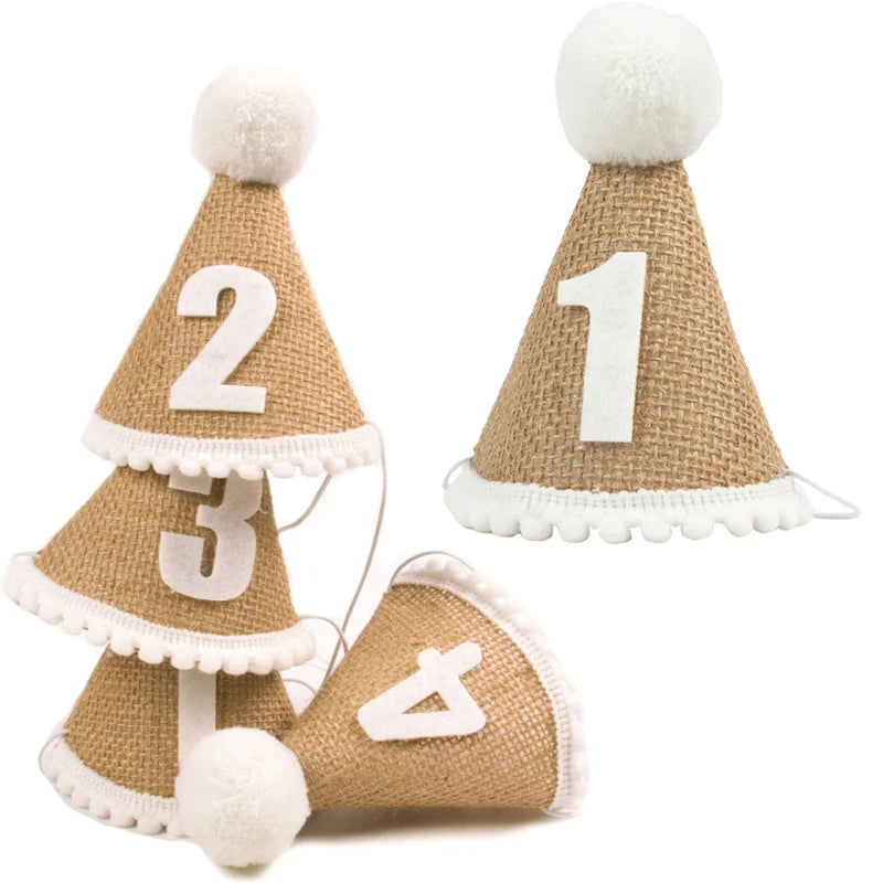 Burlap Hat Baby First Birthday Party Headband Linen Felt Hat 1st 2th 3th Years Kids Birthday Party Gift Baby Shower Hat