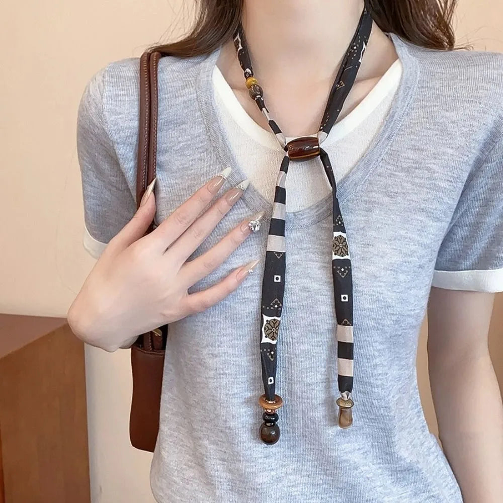 Strip Cloth Chain Necklace Multicolor Ethnic Style Wood Bead Necklace Jewelry Accessories Clavicle Chain Bohemian Choker Male