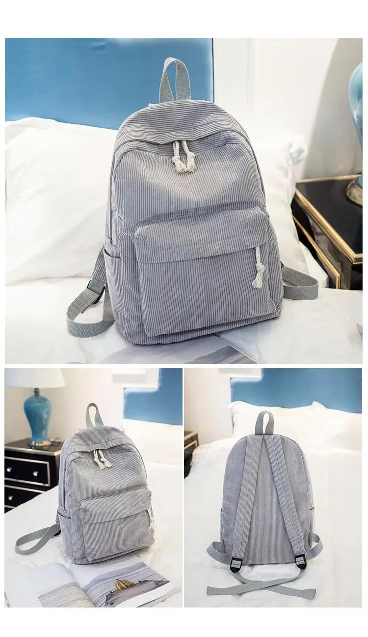 Corduroy Backpack, Academy Fashion School Bags for Middle/High School & College, Cute Tassel Detail, Versatile Casual Daily Bag