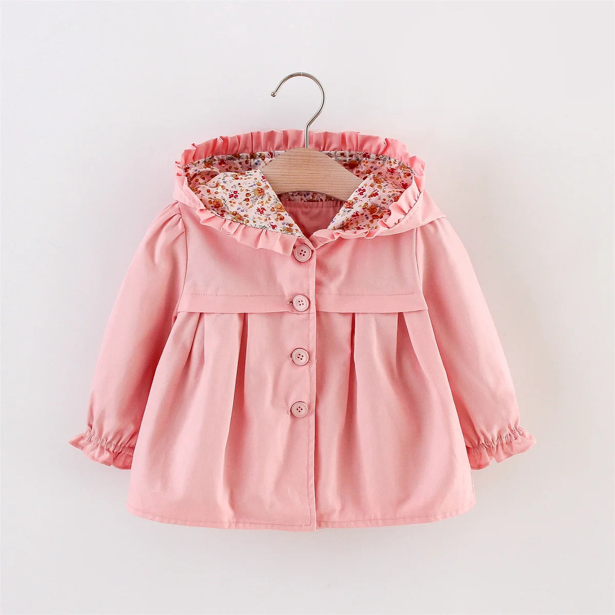 Girls' Long Sleeved Windbreaker Spring And Autumn Solid Blue Cat Single Breasted Korean Edition Daily Sweet Long Sleeved Coat