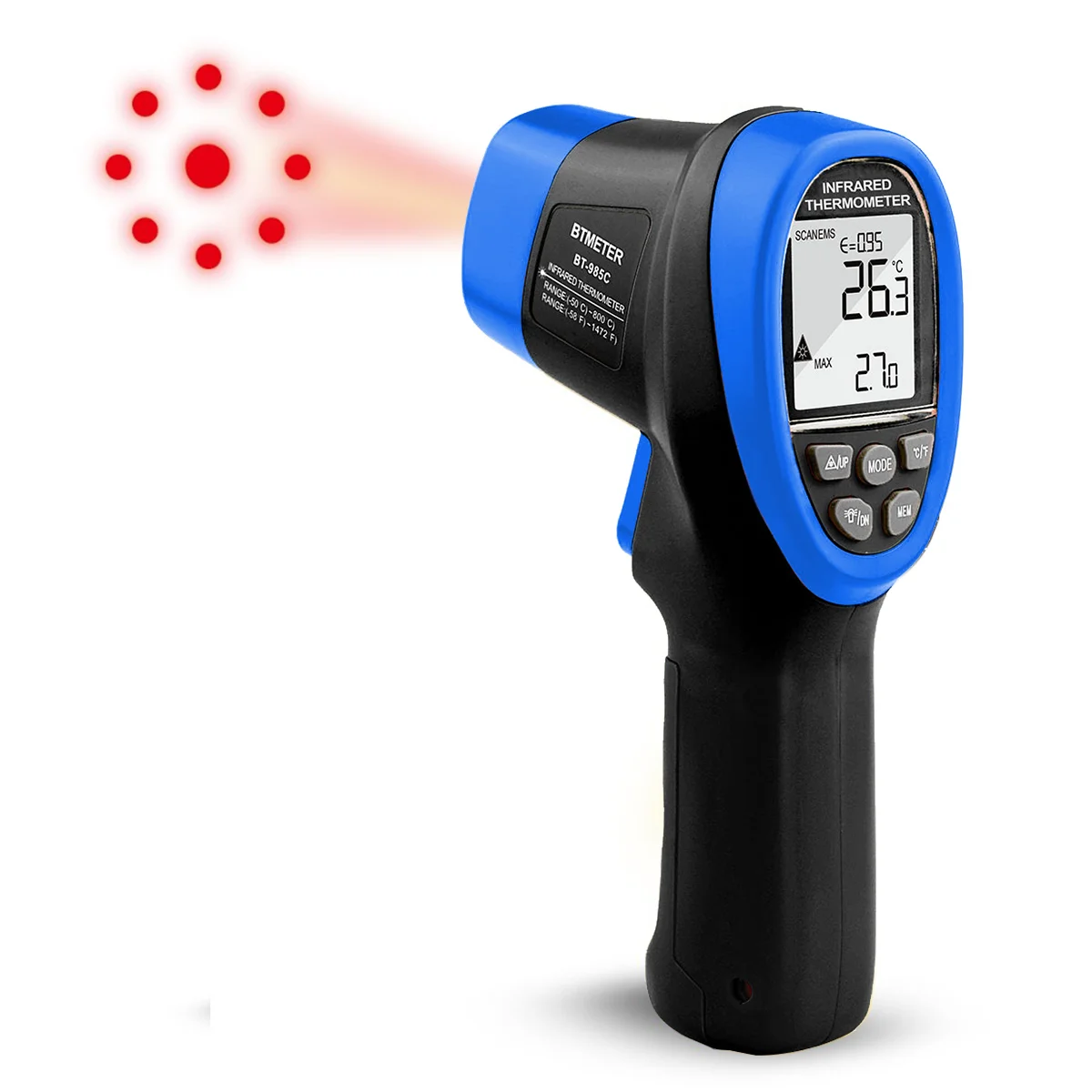 Infrared Thermometer Non-Contact Digital Laser Temperature Gun with -50°C~800°C, Adjustable Emissivity for Cooking/BBQ/Freezer