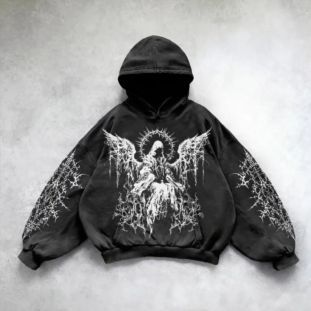 Harajuku y2k gothic pattern hoodie goth oversized hoodies women streetwear tracksuit men couples tops sweatshirt print clothes