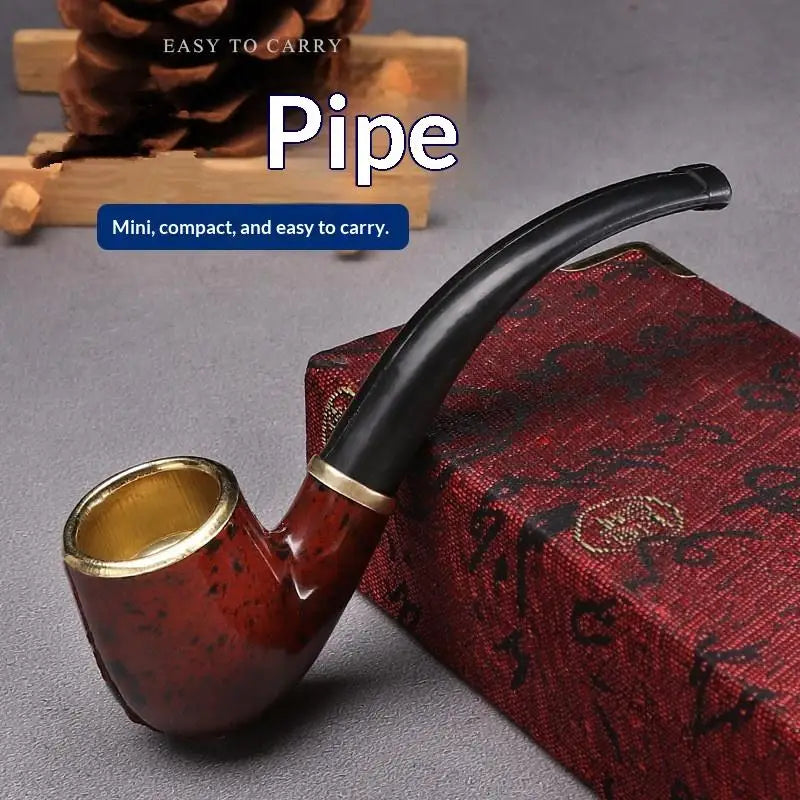 Imitation Wood Pipe Men's Classic Resin Pipe Old-Fashioned Dry Pipe Portable Copper Pot Bent Durable Mini Cigarette Pipe