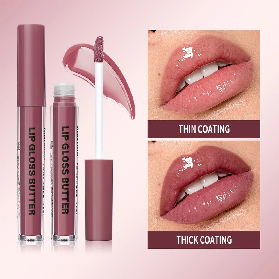 Lakerain Lip Gloss Butter  Long Lasting Non-stick  Beauty Waterproof Lip Stain Makeup Plumping Hydrating Lip Gloss Cosmetics