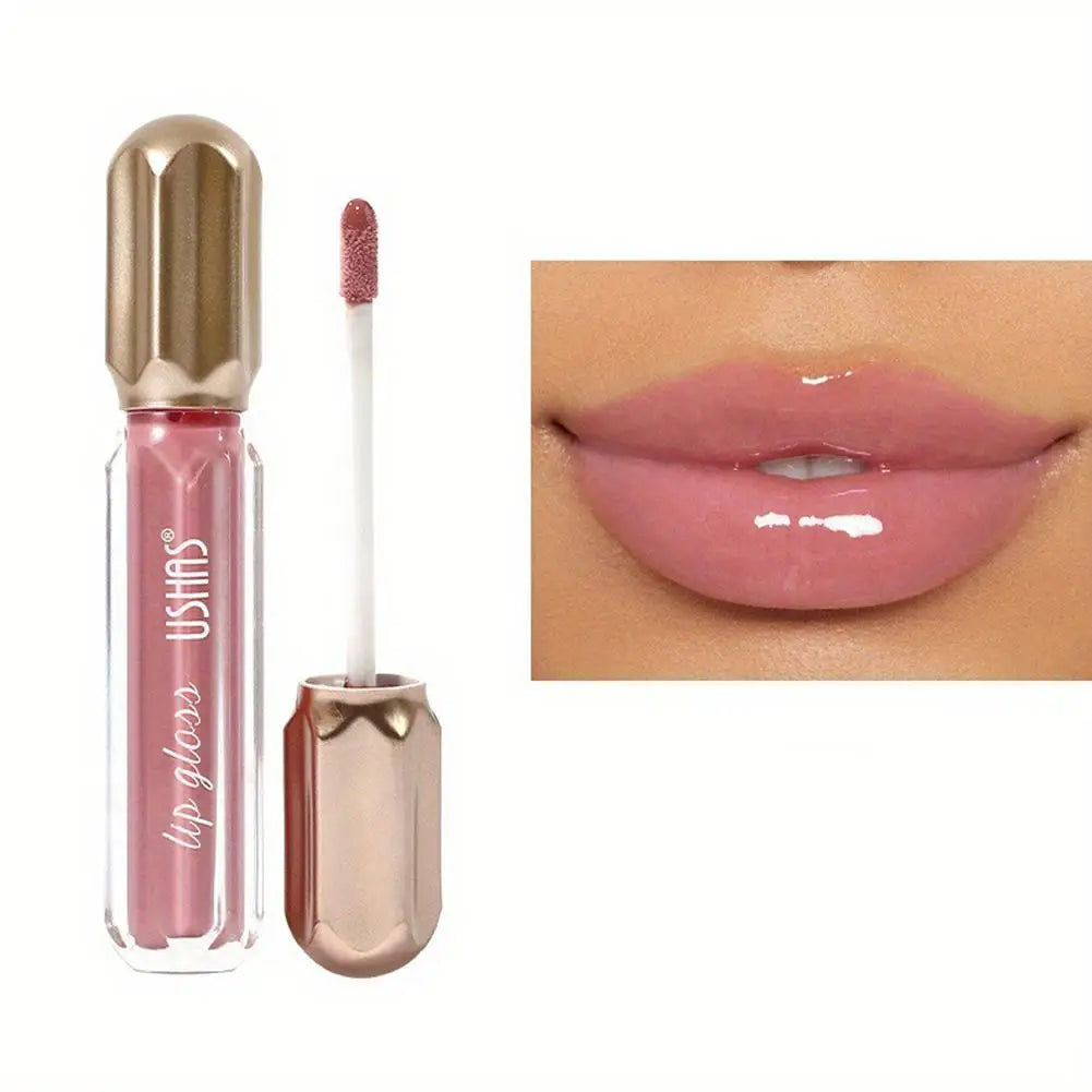 USHAS Mirror Pearl Lip Gloss Waterproof Non Stick Cup Long Lasting Moisturizing Lipstick Shine Glitter Lip Glaze Lip Tint Makeup