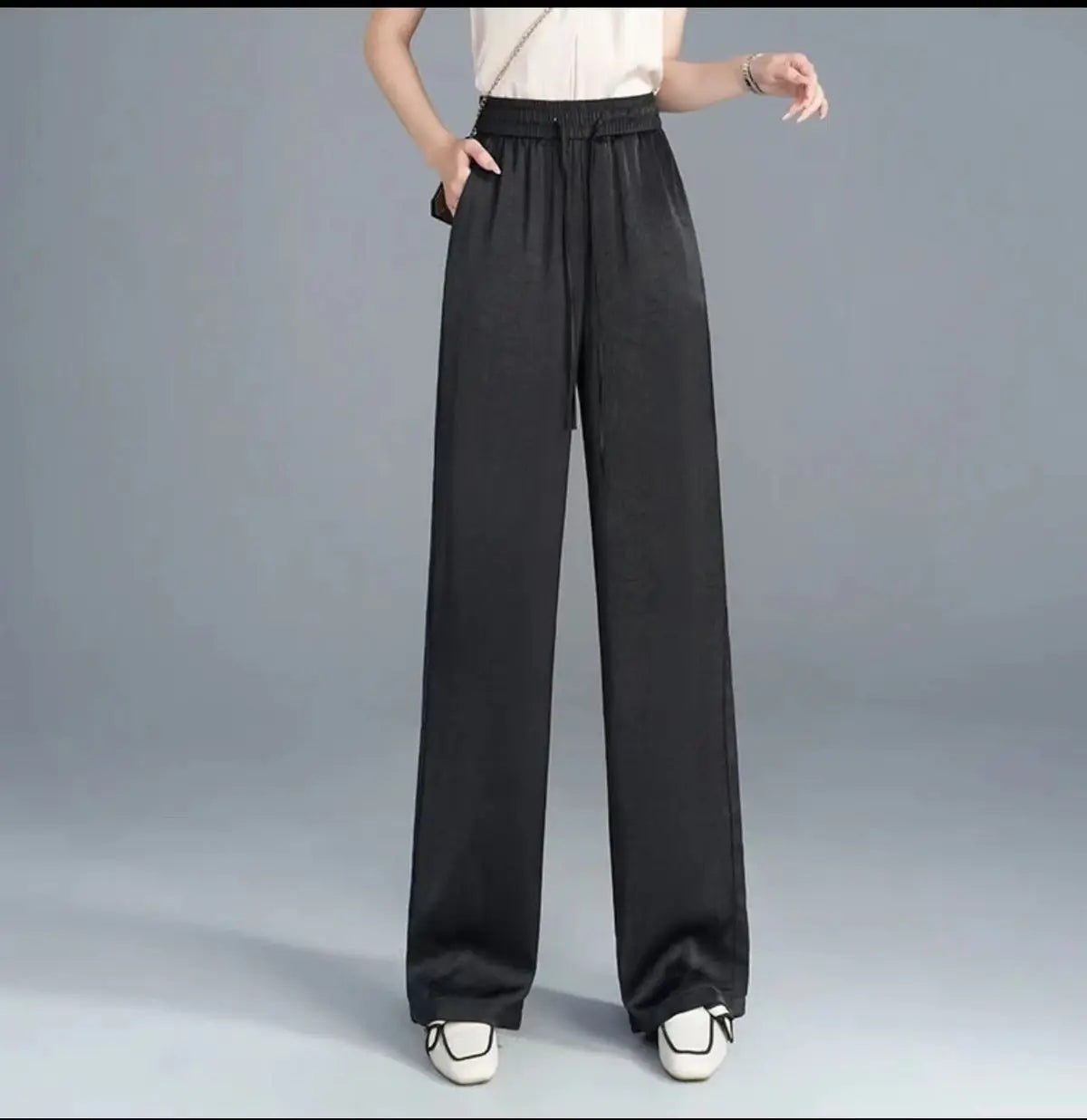 plus Size Satin Ice Silk Wide Leg Pants Women's Summer Thin Cool Casual Straight Leg Trousers Comfortable Loose Fit Long Pants