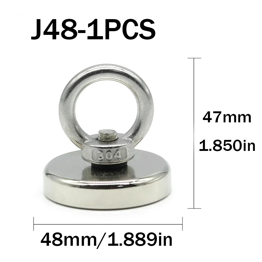 16/20/25/36/42/48/60mm Neodymium Fishing Magnet Heavy Duty Rare Earth Magnet with Countersunk Hole Eyebolt Salvage Magnetic