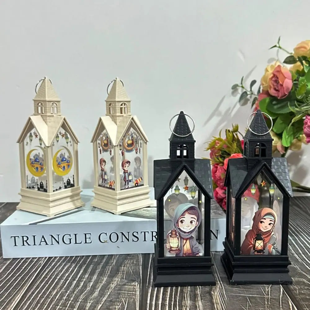 Moon Castle Eid Mubarak Candle Lamp Plastic Elegant Ramadan Wind Lantern Festival LED Portable Lamp Holiday Party Supplies